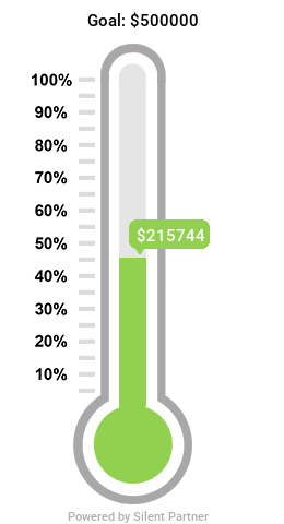 Fundraising thermometer: Campaign goal is $500,000. So far, $215,744 has been raised.