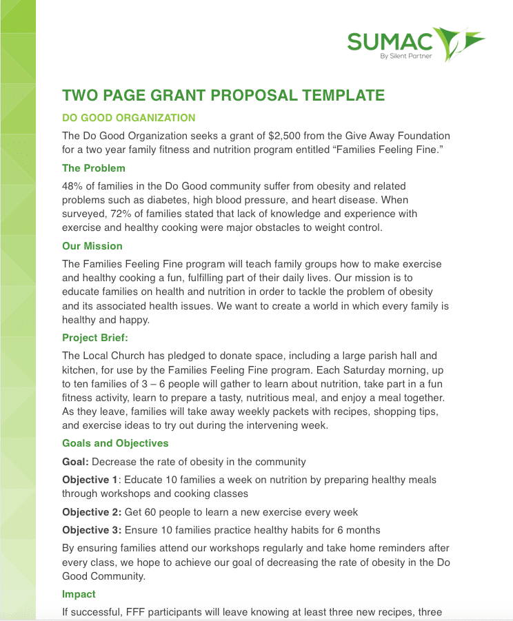 cover letter grant proposal sample