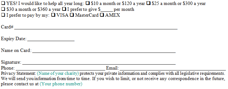 Humane Services Monthly Giving Form Example