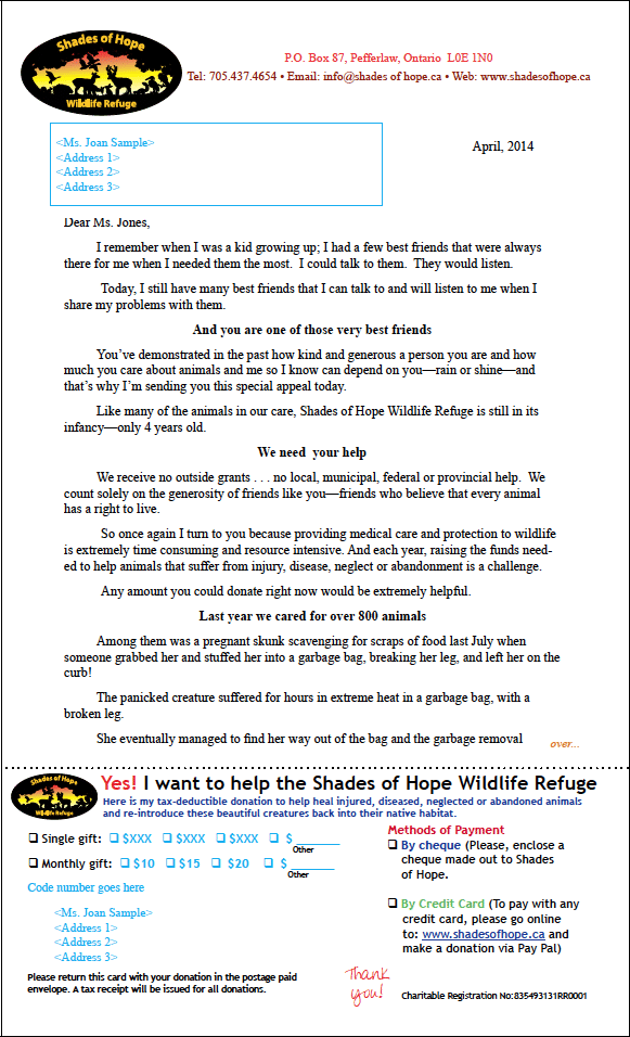 Wildlife Protection Fundraising Letter Example with Order Form