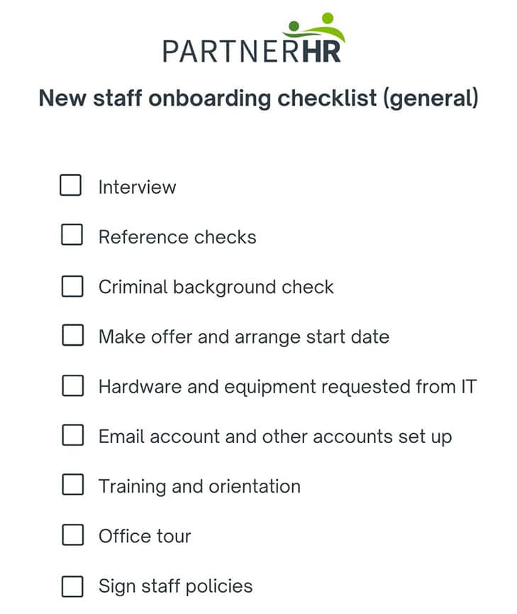 new staff onboarding checklist