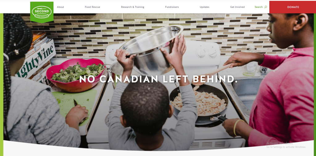 nonprofit website design second harvest food donation button