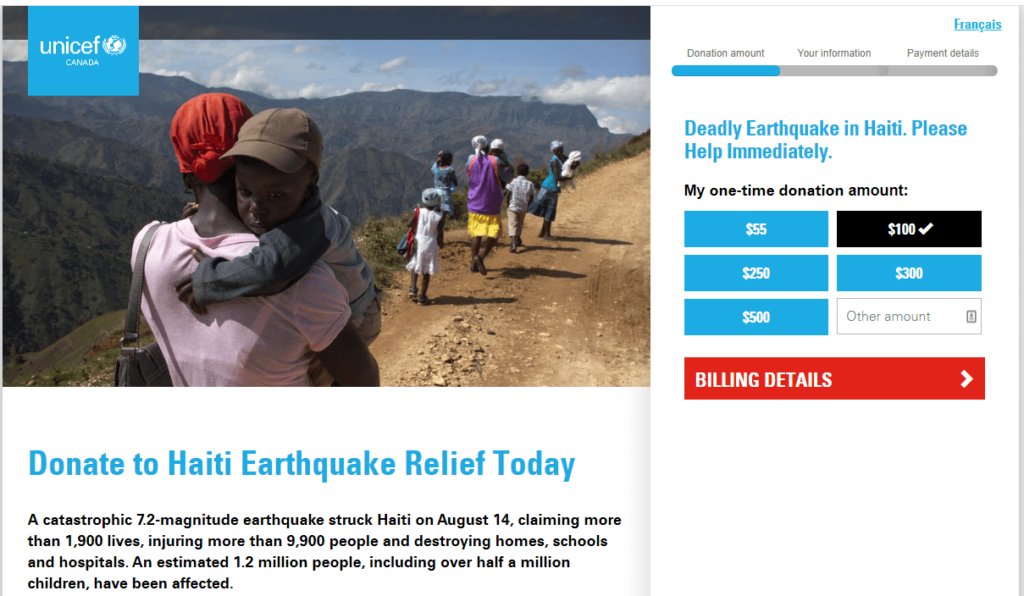 nonprofit website design UNICEF nonprofit website and donation form