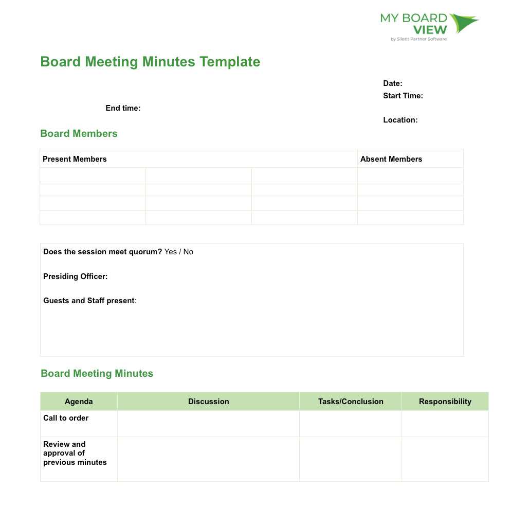 Free Board Meeting Minutes Template Silent Partner Software