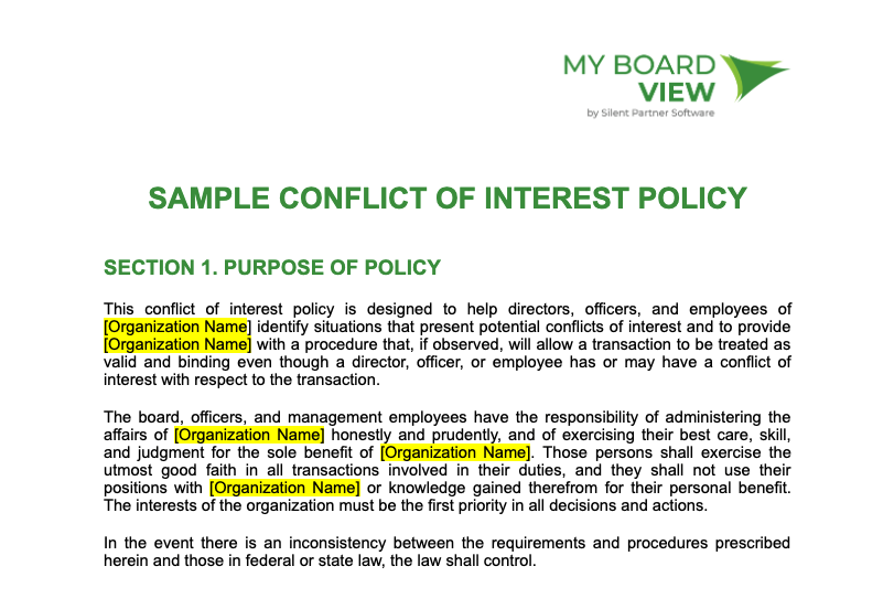 nonprofit board conflict of interest policy