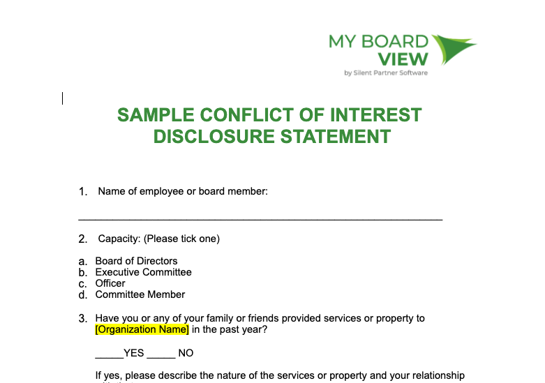 nonprofit board conflict of interest statement
