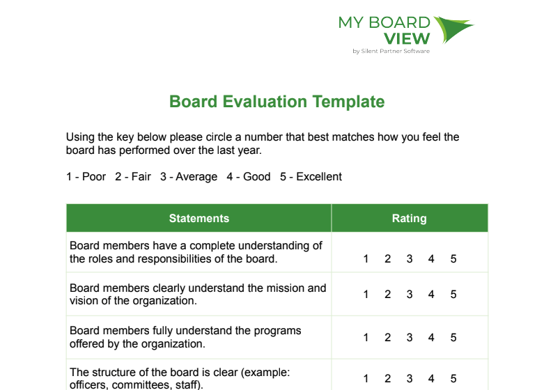 nonprofit board evaluation template