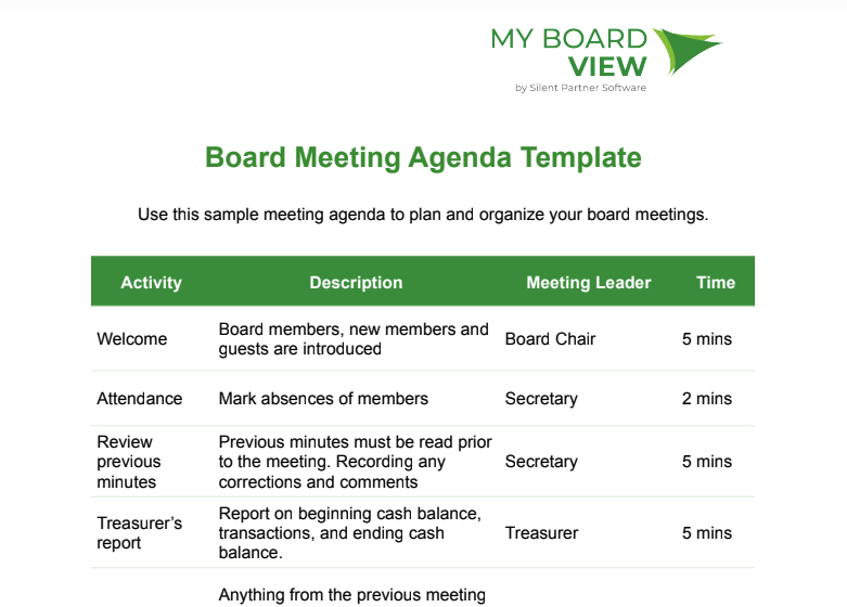 nonprofit board meeting agenda template