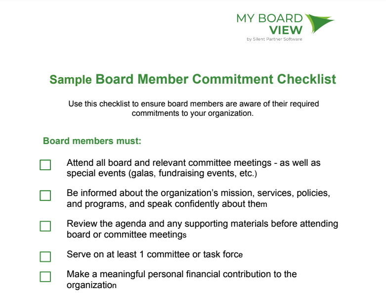 nonprofit board member commitment checklist template