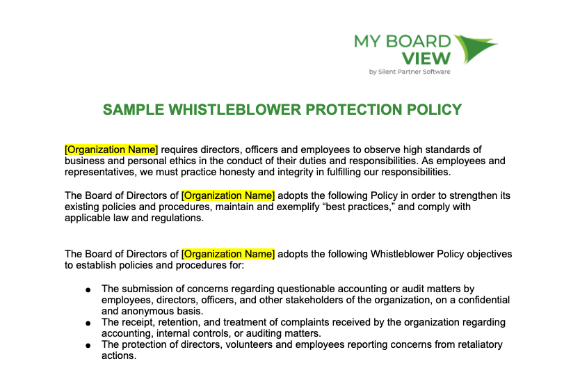 nonprofit board whistleblower policy